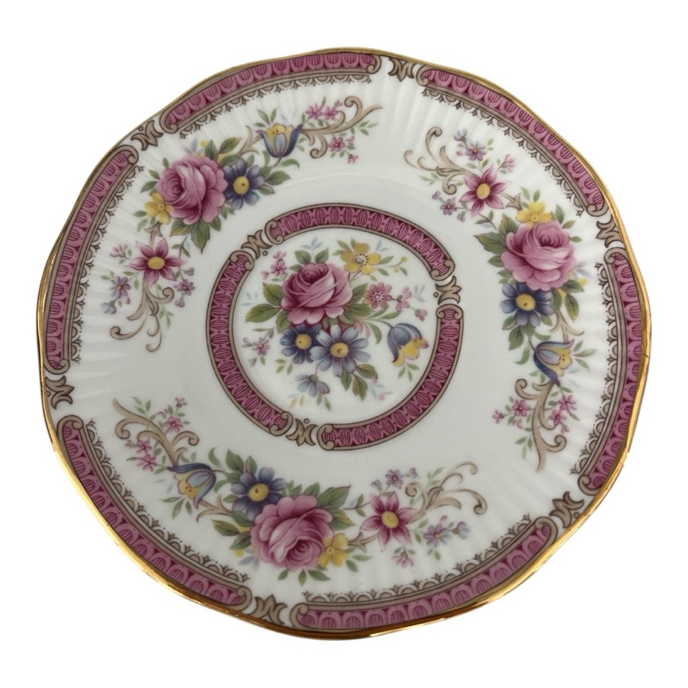Queen’s Fine Bone China England Richmond Roses Pink Gilded Saucer Trinket Dish